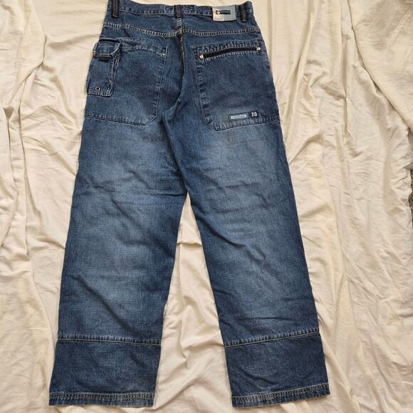 Vtg PJL Industries UK W11 Jeans Size 36x33 Medium Wash Blue Denim Baggy Fit - Picture 4 of 14
